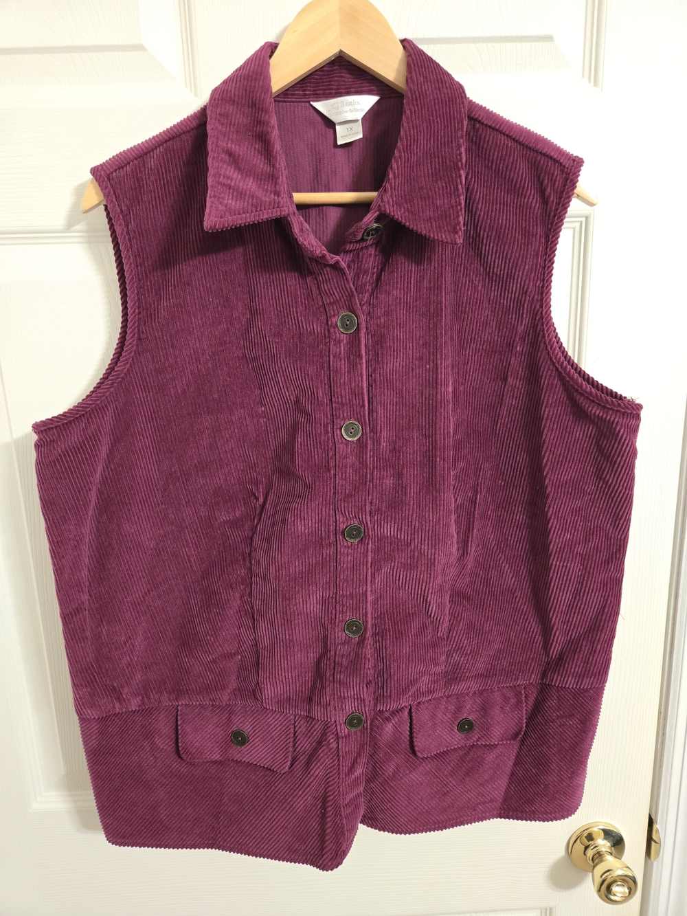 C.J. Banks Corduroy Button-Front Vest in Deep Berry Size 1X